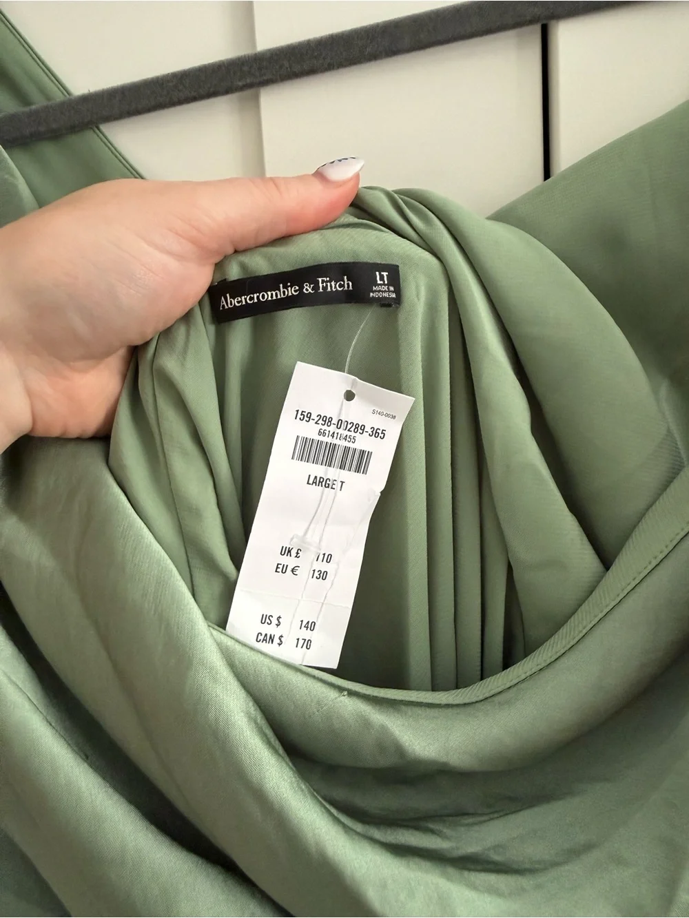 Abercrombie & Fitch Sage Green Draped Cowl Maxi Dress